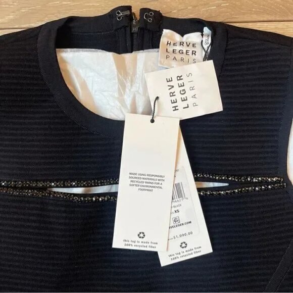 HERVE LEGER OTTOMAN MINI DRESS W/ CRYSTAL TRIM - Picture 6 of 7